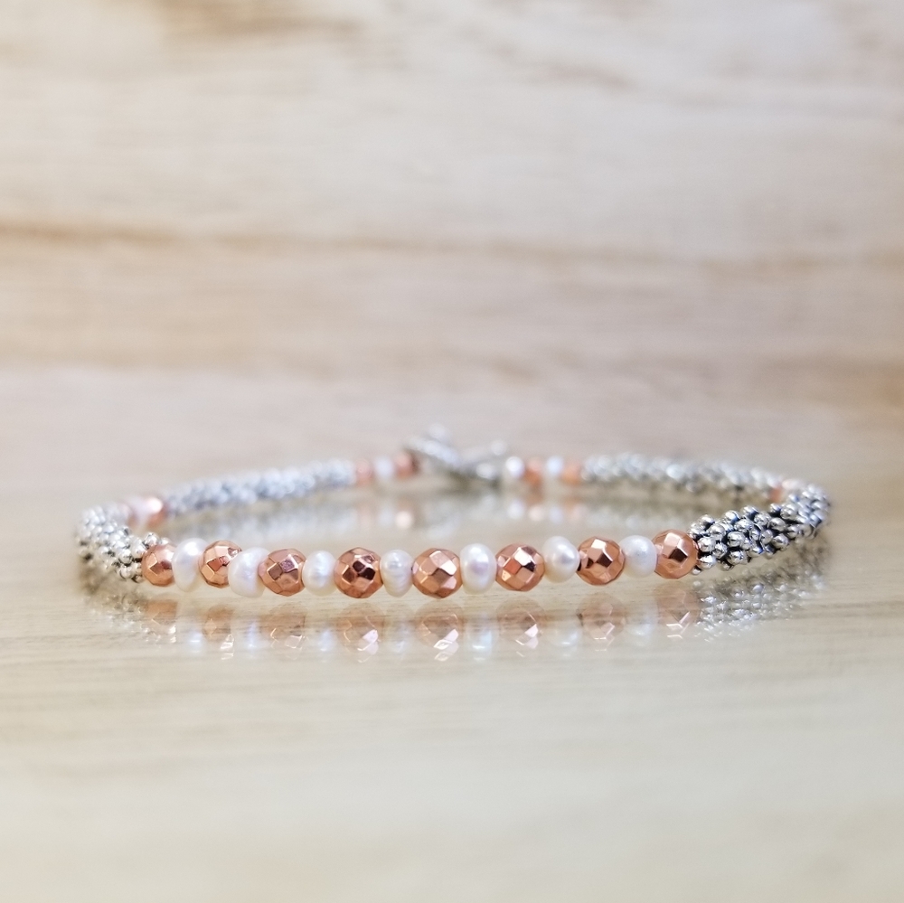 Rose Gold & Pearl Ladies Toggle Bracelet